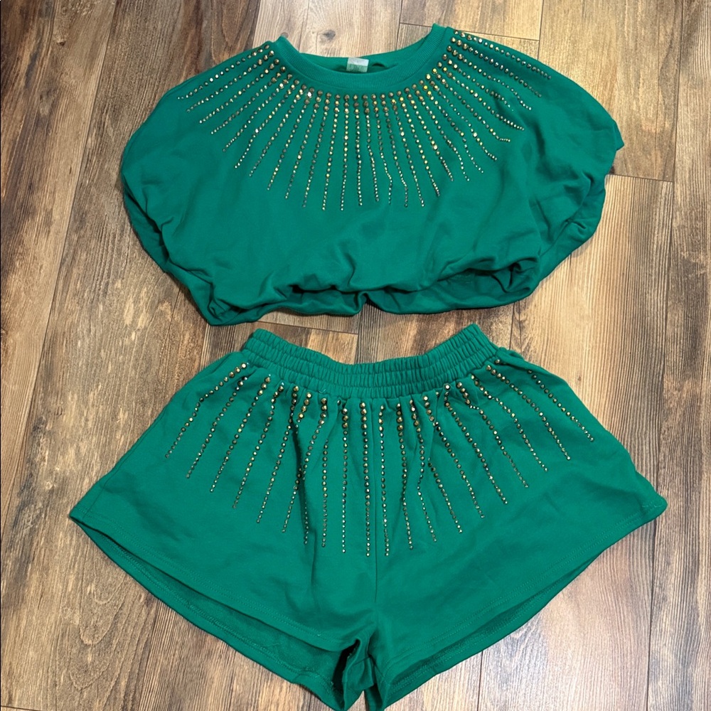 Sew In Love Emerald Green Set with Jewel Embellishments.
